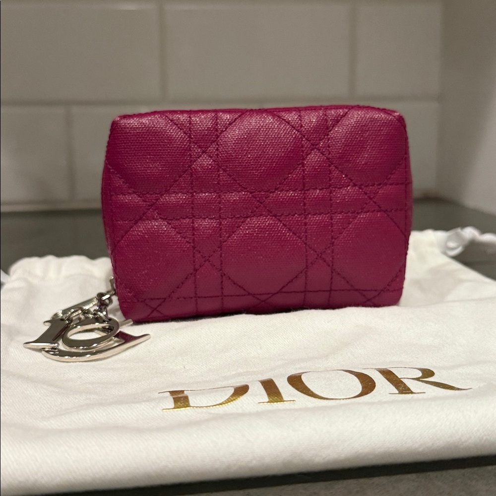 Dior Cannage Toiletry Pouch Patent Leather Purple Wine Silver Hardware Charms